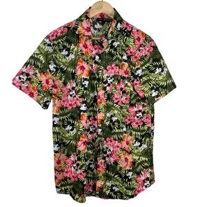 Disney Green and Pink Casual Button Mickey Mouse Shirt Vibrant Floral  medium